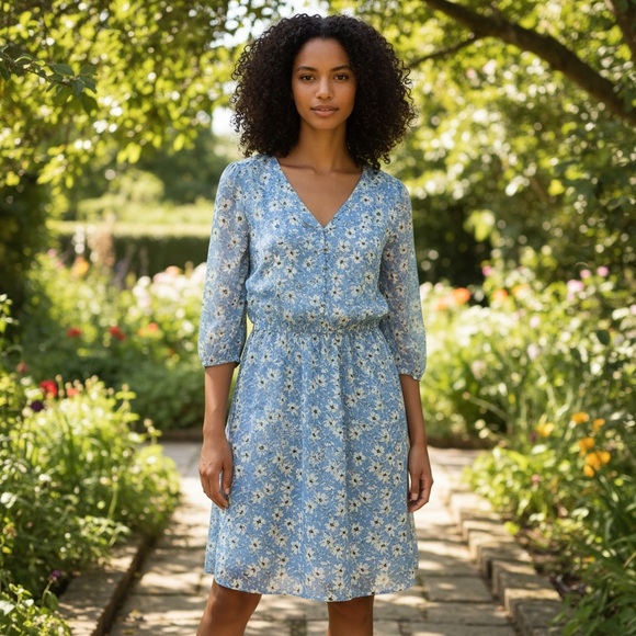 Lauren Ralph Lauren Dresses & Skirts - Lauren Ralph Lauren Lined fit & flare drop waist Blue floral dress Size 4